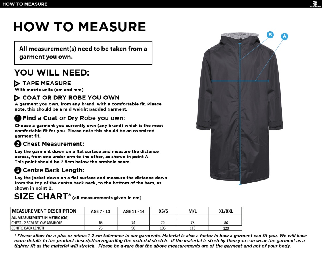 Bigglewade Town CC FLEECE ROBE - Size Guide