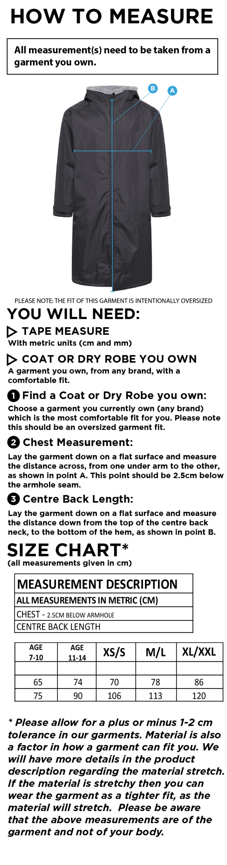 Bigglewade Town CC FLEECE ROBE - Size Guide