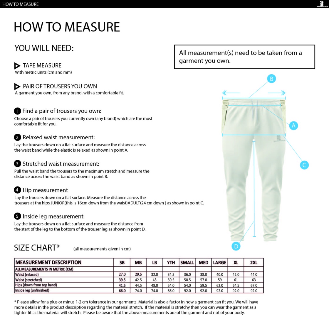 Bigglewade Town CC Blade Playing Pant - Size Guide