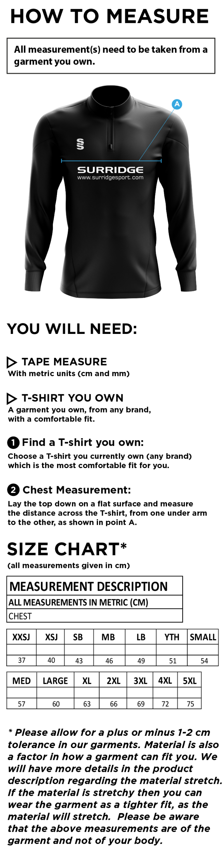 Biggleswade Town CC - Blade Performance Top - Size Guide