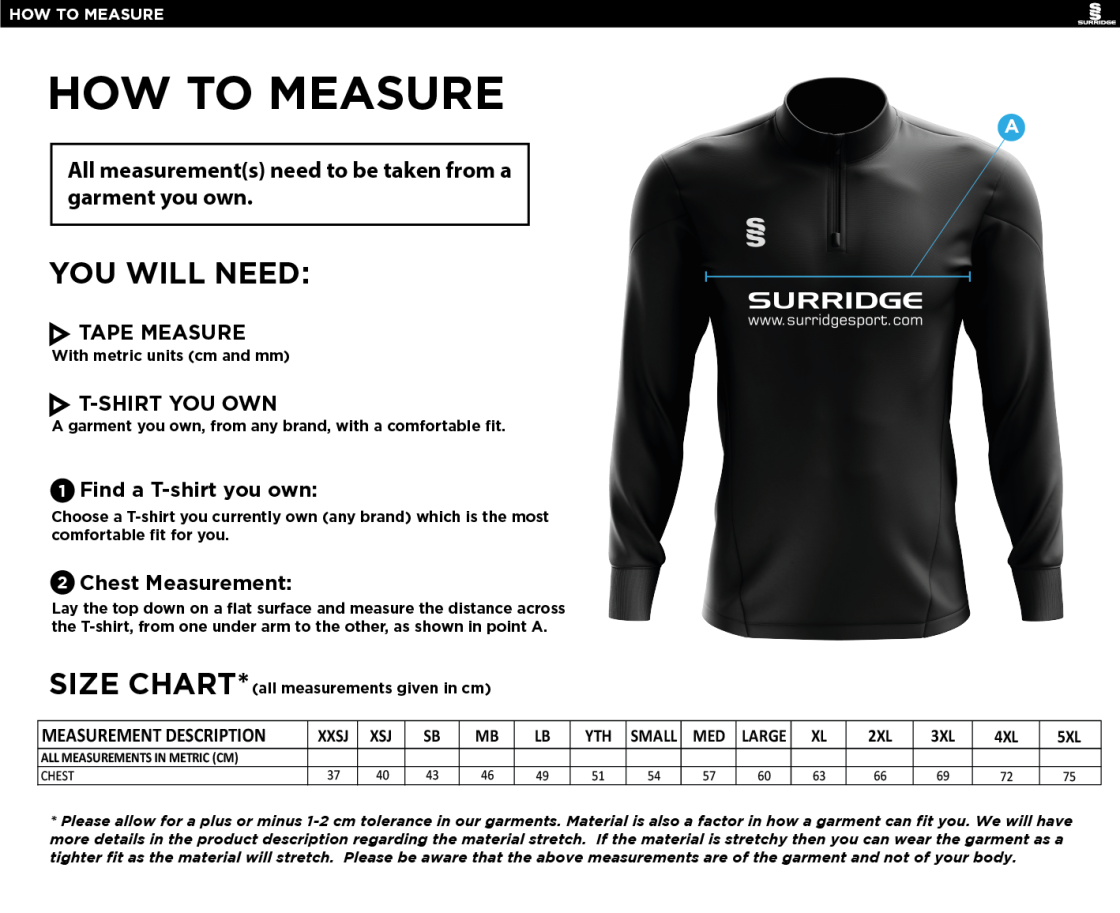 Biggleswade Town CC - Blade Performance Top - Size Guide