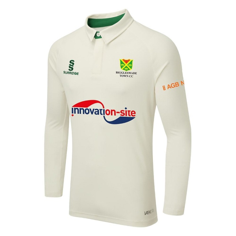 Biggleswade Town CC - Ergo Long Sleeve Green Trim Shirt