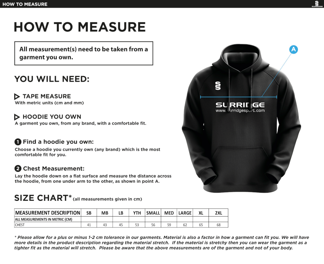 Biggleswade Town CC - Blade Hoody - Size Guide