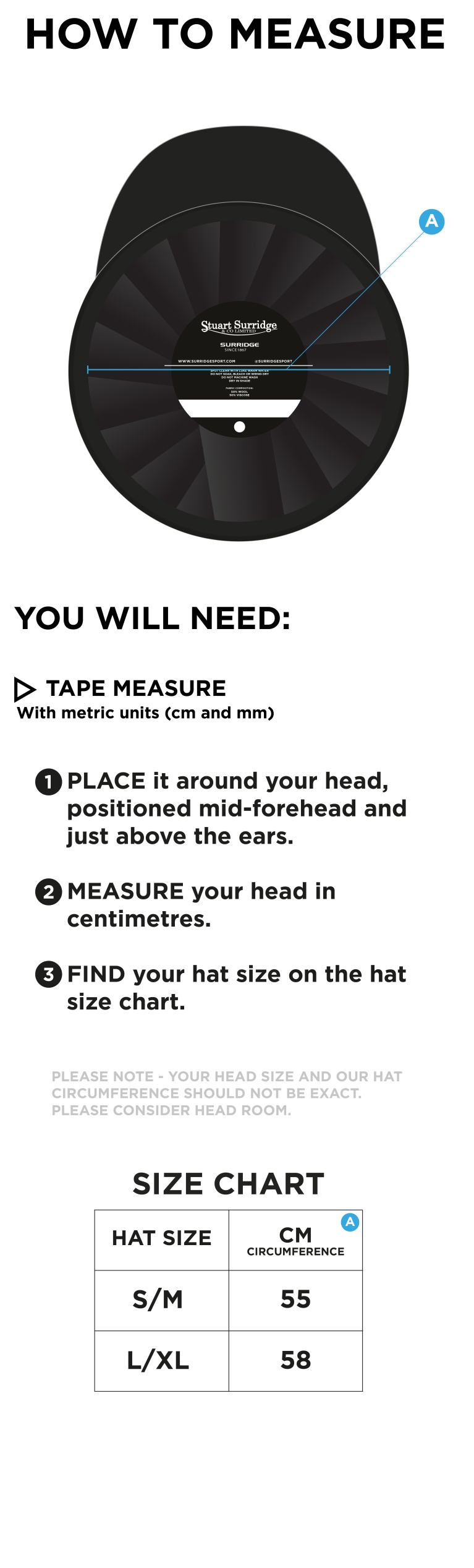 Biggleswade Town CC - Baggy Cricket Cap - Size Guide