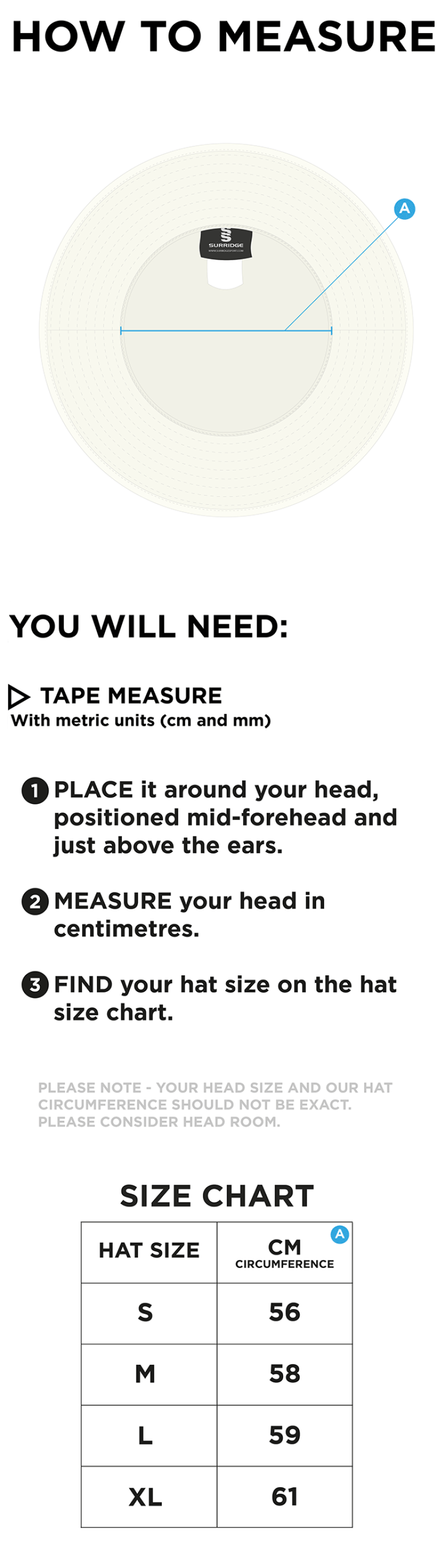 Biggleswade Town CC - Floppy Hat - Size Guide