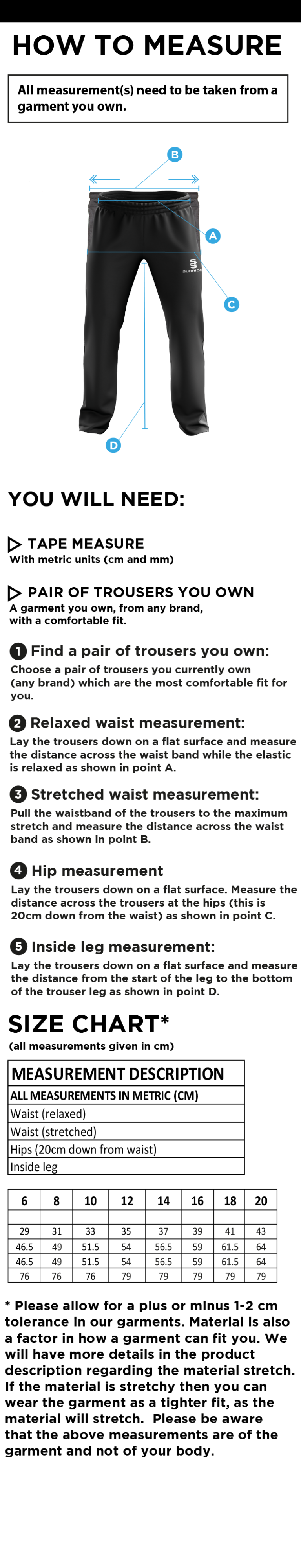 Bigglewade Town CC Classic Tracksuit Pant With Thigh Length Zip Black Female - Size Guide