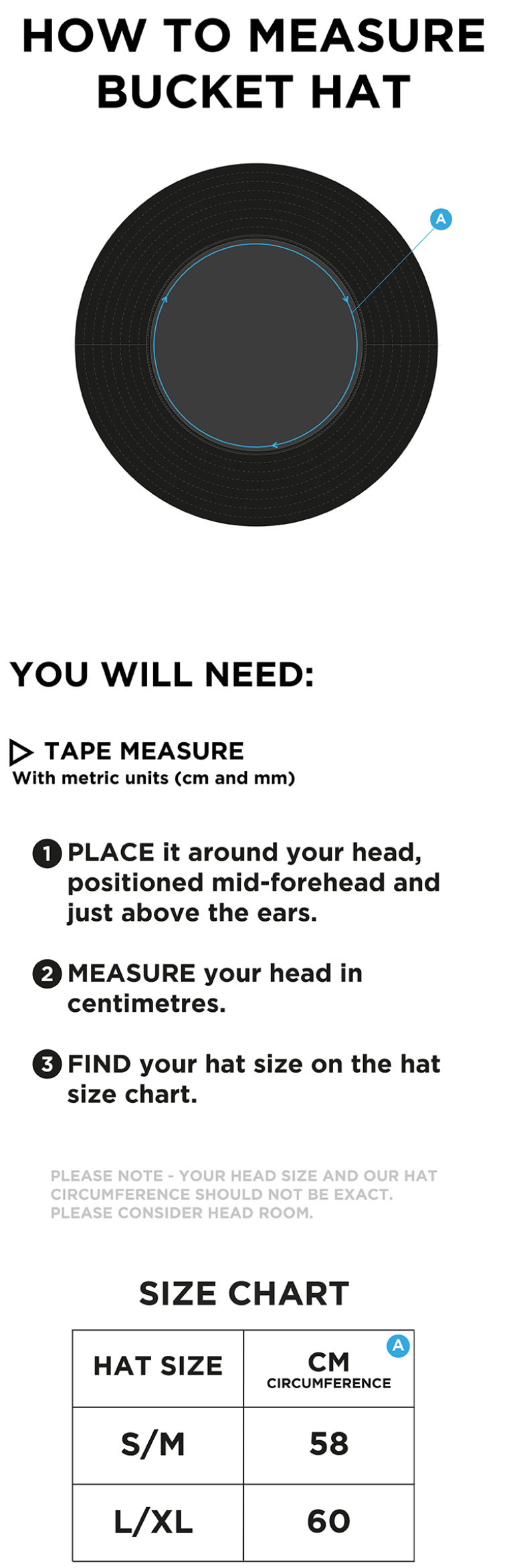 Bigglewade Town CC Dual Bucket Hat - Black - Size Guide