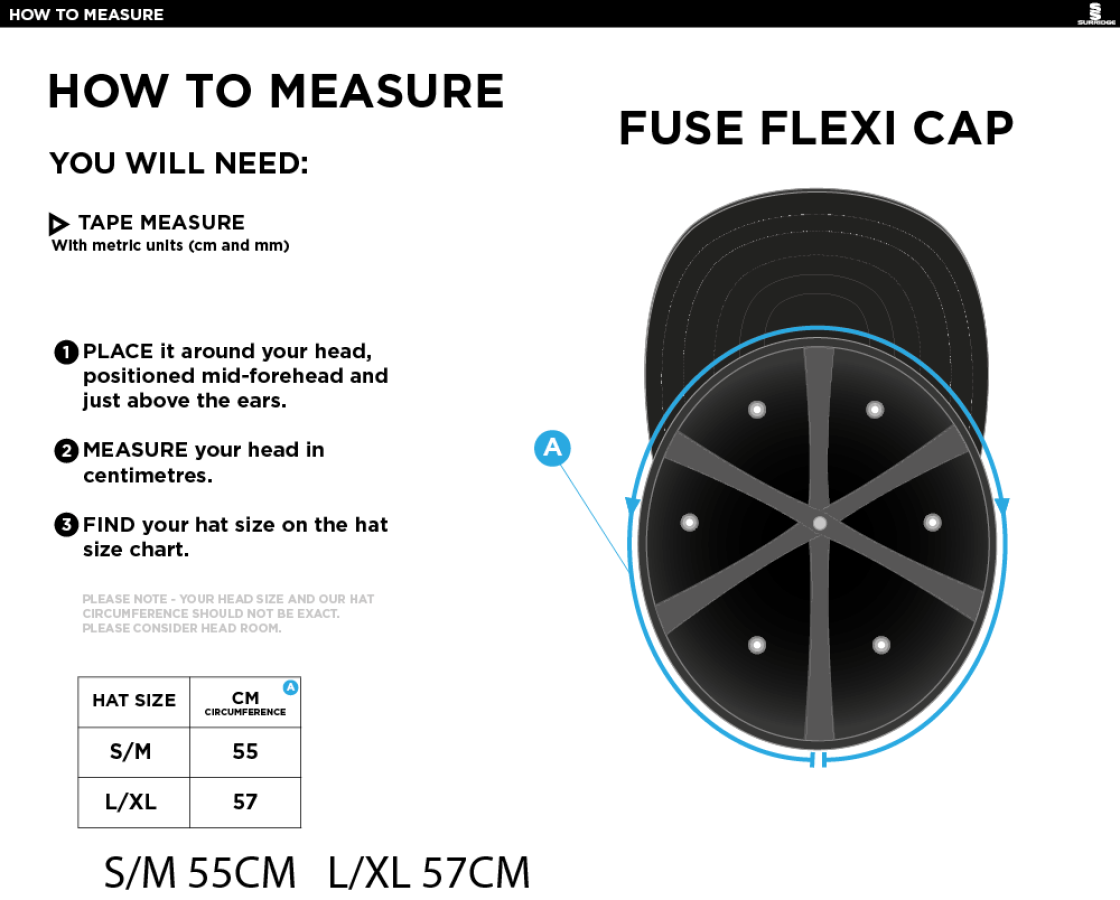 Bigglewade Town CC FUSE FLEXI FIT CAP - Size Guide